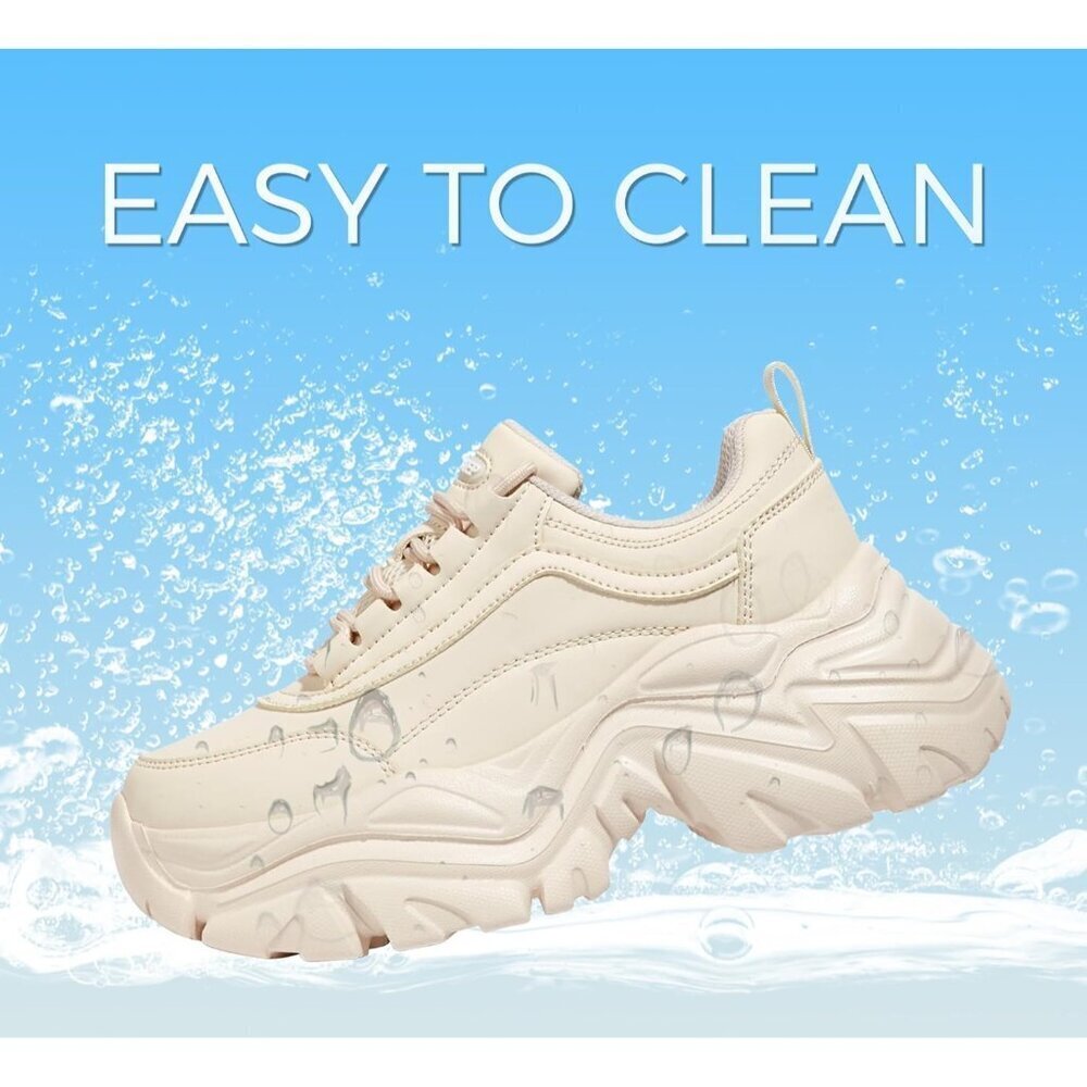 Lucky Step Women Beige Rhinestone Lace Up Chunky Dad Casual Walking Sneakers - Picture 2 of 9